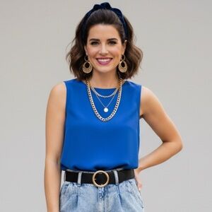 Vintage Blair Vibrant Rich Blue Classic Top Sleeveless Staple Closet Size Large